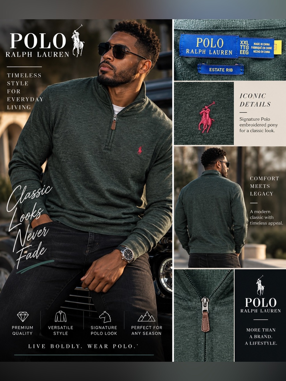 Ralph Lauren Dark Green Quarter-Zip Pullover size XXL
